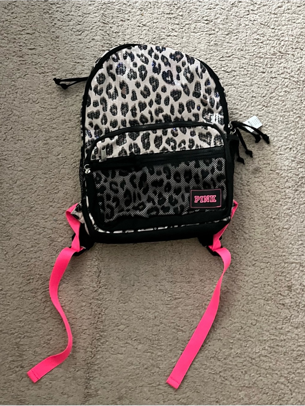 PINK Victoria's Secret Leopard Print Mini Backpack with Hot Pink Straps